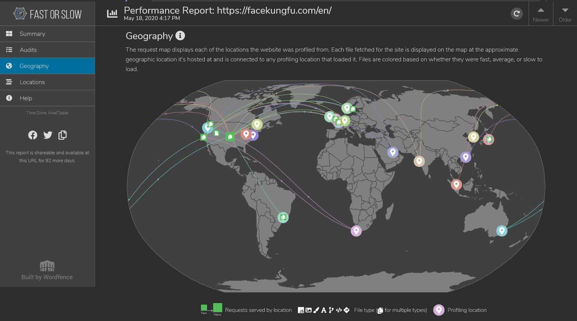 Fast Or Slow - 自全球 18 個站點進行的網站測速。 效能檢測報告：https://facekungfu.com/en 2020 年 5 月 18 日 下午 4:17 – 地理資訊