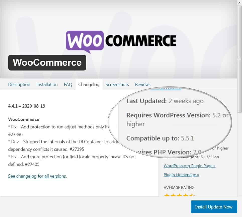 Check the compatibility of plugins with WordPress (e.g. WooCommerce)