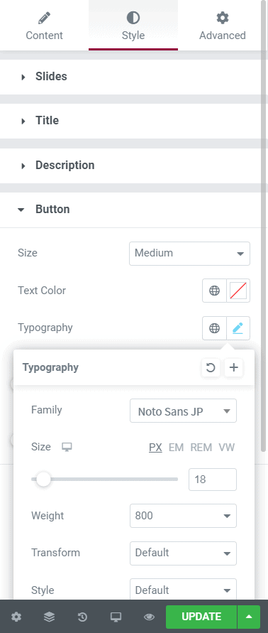 Bad way to seperately apply font type in Elementor - Slides Button