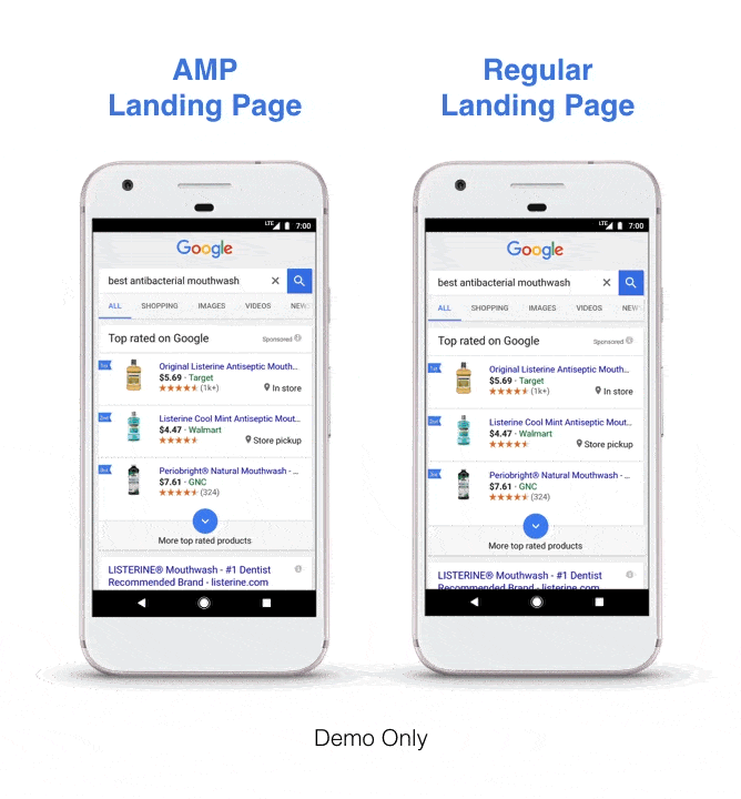 AMP vs non-AMP - Landing Page After clicking on Google Search Results