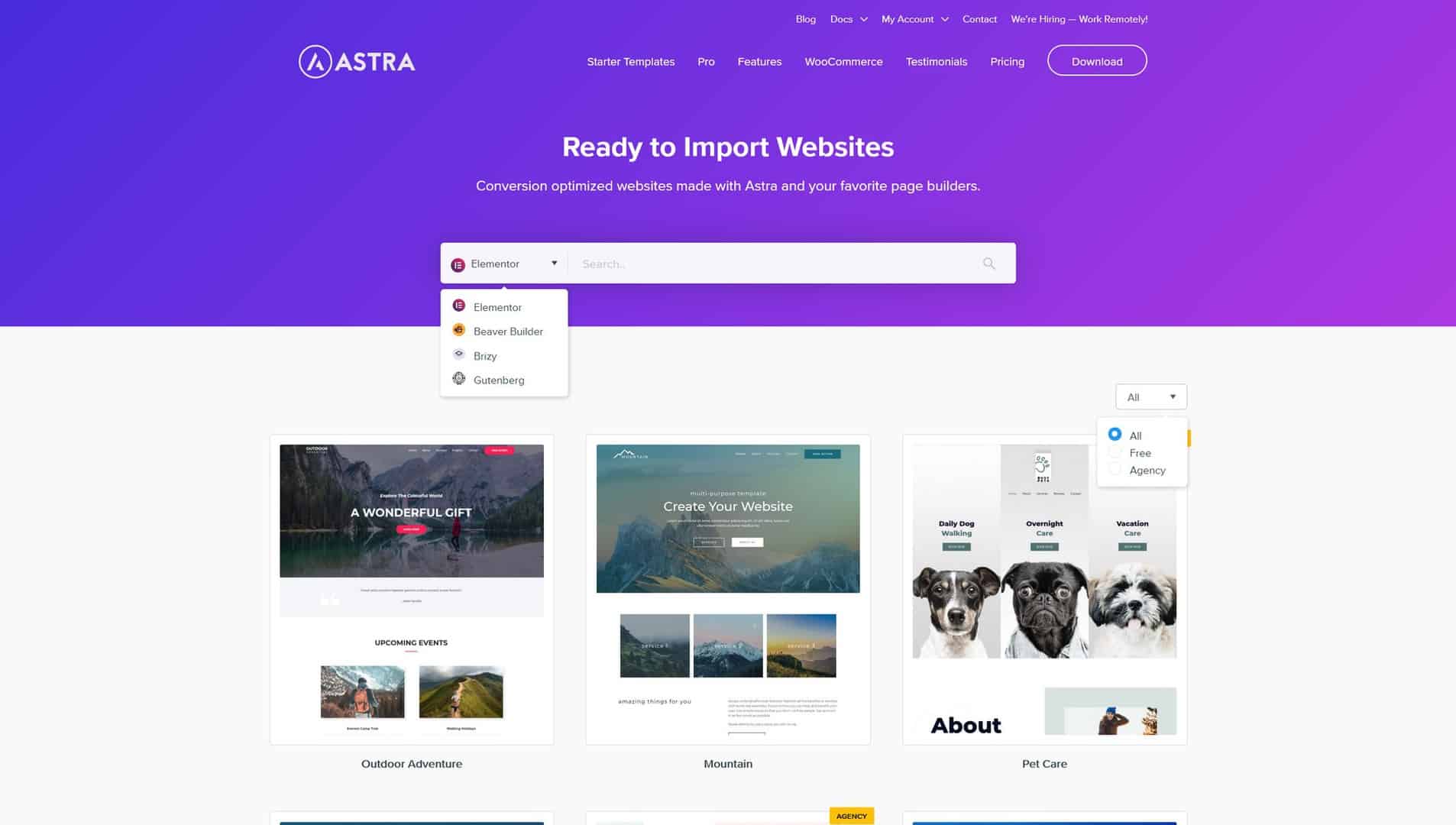 Ready to Import Starter Websites with Astra WordPress Theme