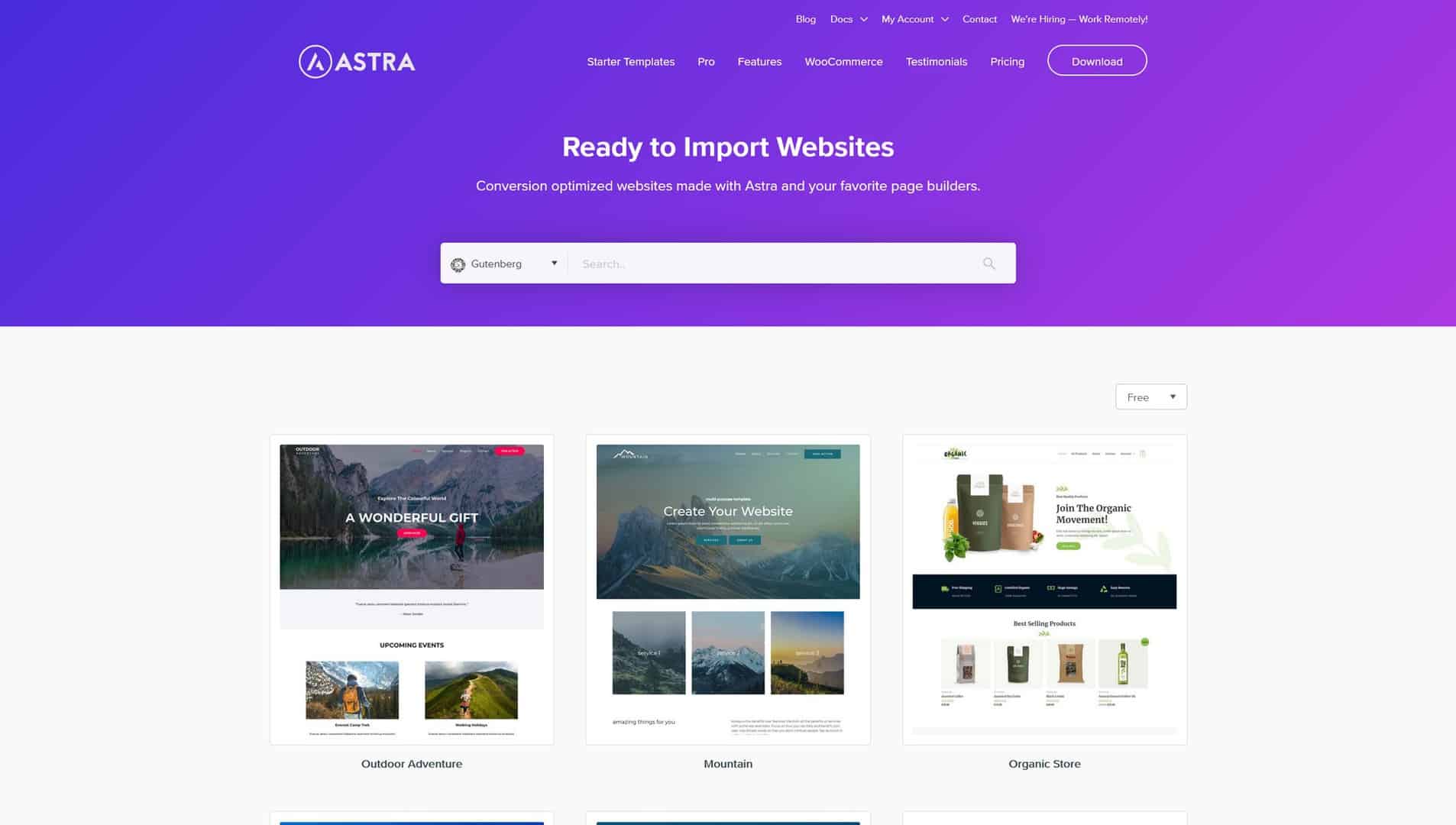 Starter Websites with Astra WordPress Theme - for Gutenberg